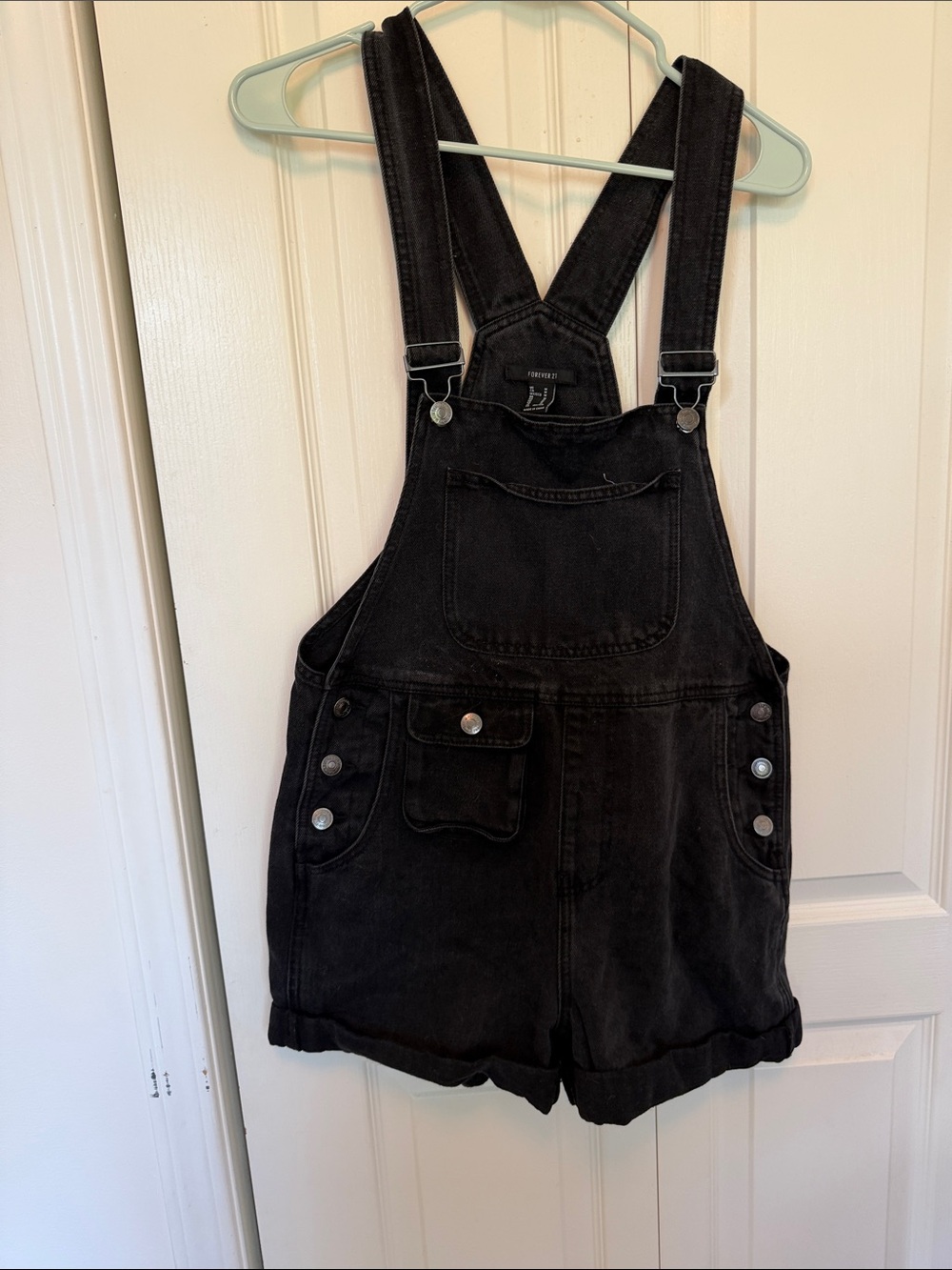 Forever 21 Black Denim Overalls with Pocket Detail